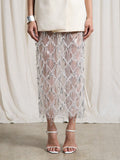 Sequin Fringe Mesh Midi Pencil Skirt