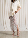 Sequin Fringe Mesh Midi Pencil Skirt