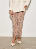 Sequin Fringe Mesh Midi Pencil Skirt
