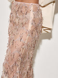 Sequin Fringe Mesh Midi Pencil Skirt