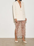 Sequin Fringe Mesh Midi Pencil Skirt