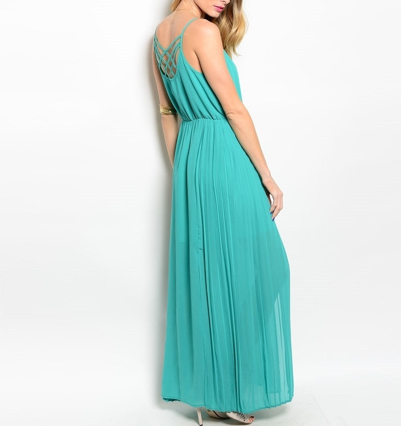 Side Slit Chiffon Maxi Dress in Green