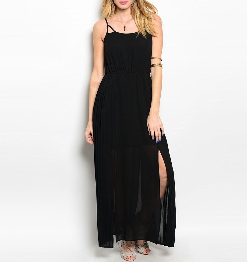 Side Slit Chiffon Maxi Dress in Black