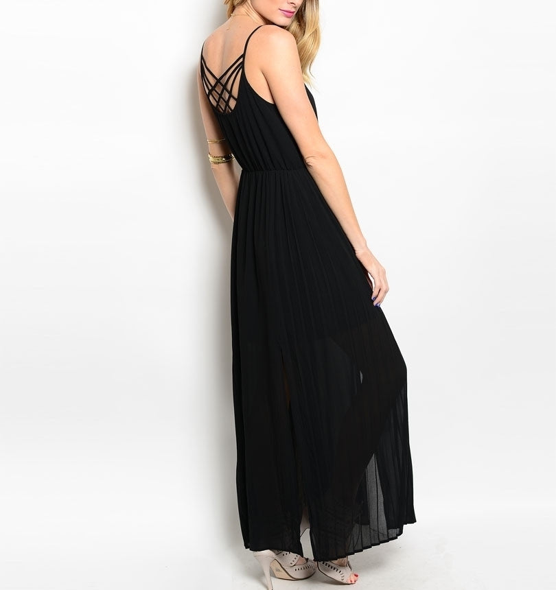 Side Slit Chiffon Maxi Dress in Black