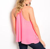 Ruffle Hem V-Neck Chiffon Top in Pink