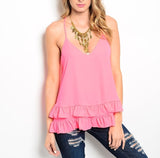 Ruffle Hem V-Neck Chiffon Top in Pink