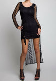 Long Sleeve Lace Hi Low Dress in Black
