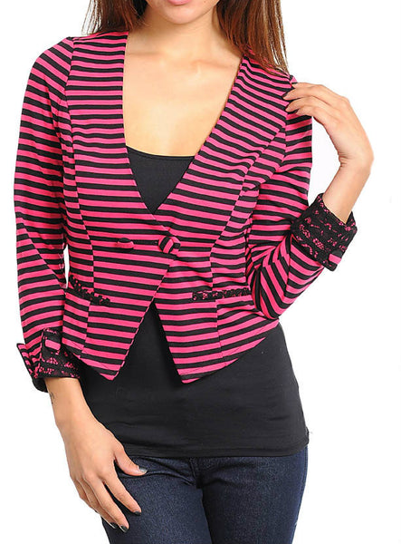 Striped Cropped Blazer in Fuchsia & Black