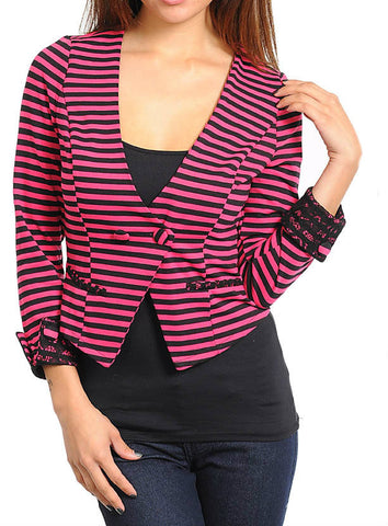 Striped Cropped Blazer in Fuchsia & Black