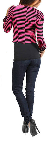 Striped Cropped Blazer in Fuchsia & Black