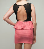Mesh Detailed Peplum Dress in Pink & Black