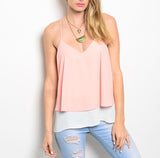 Layered V-Neck Chiffon Top in Peach