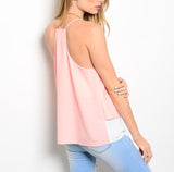 Layered V-Neck Chiffon Top in Peach