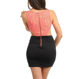 Lace Cut-Out Mini Bodycon Dress in Coral & Black
