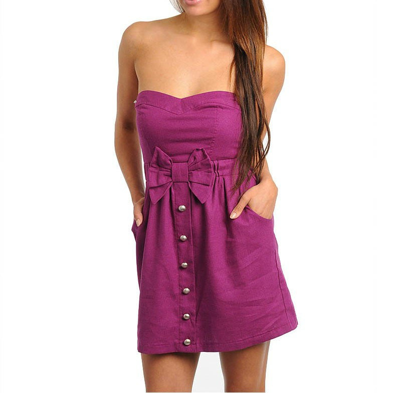 Empire Waist Dress with Bow Detail in Magenta