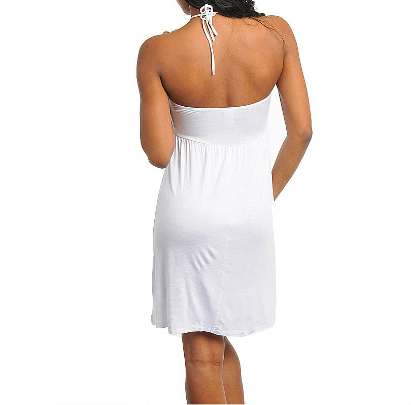Drawstring Casual Halter Dress in Ivory