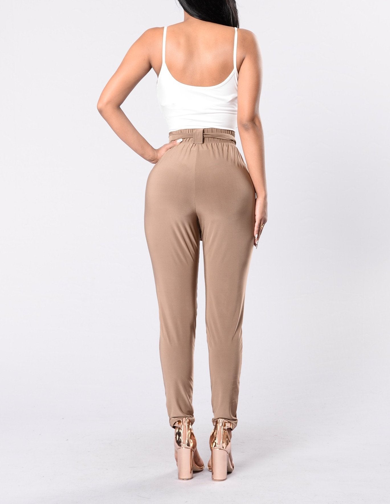 Tie Waist Harem Pants in Taupe