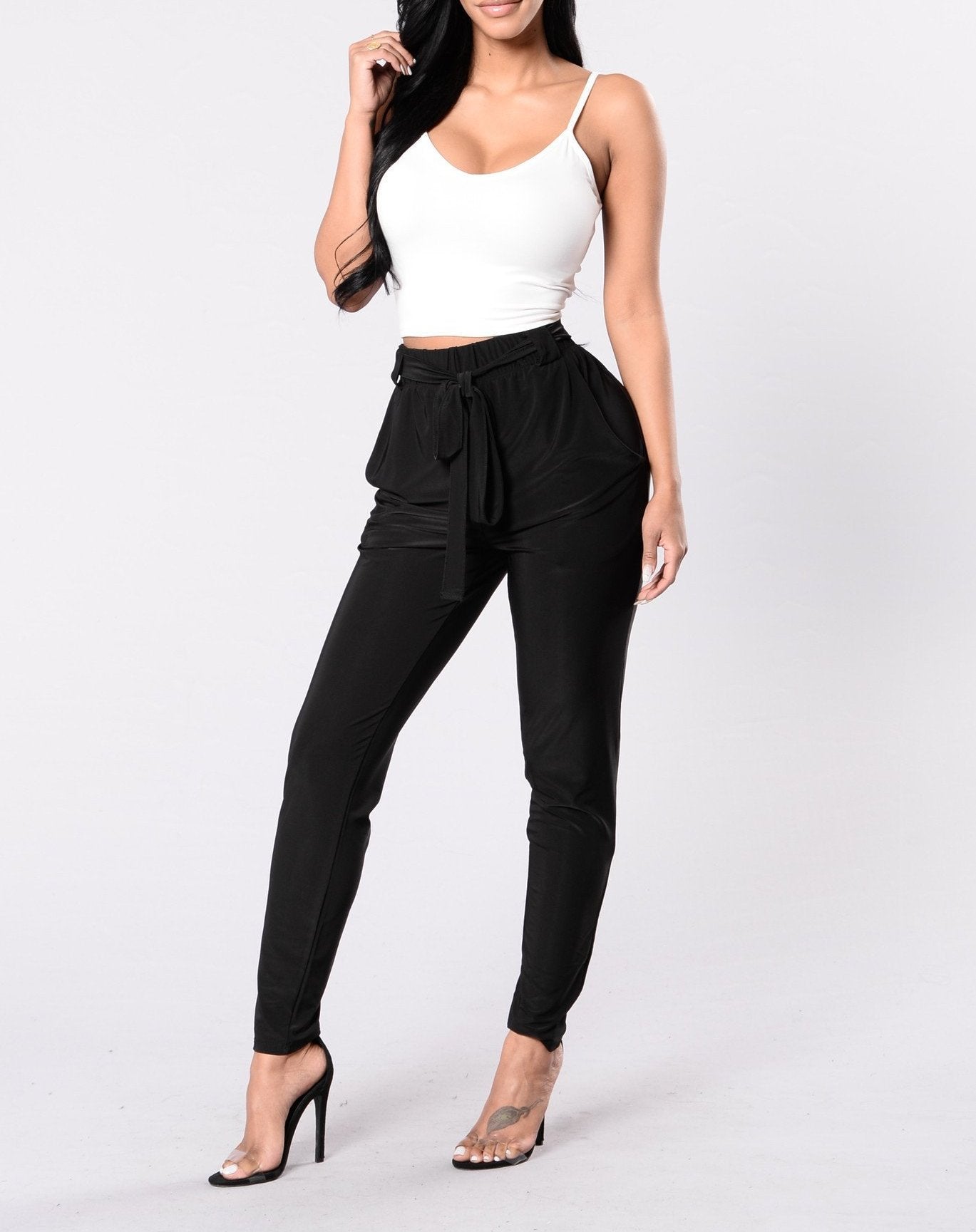 Tie Waist Harem Pants in Black