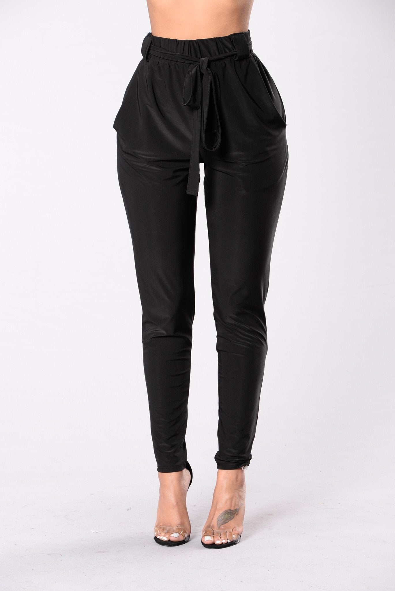 Tie Waist Harem Pants in Black