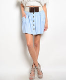 Chambray Skirt with Woven Belt in Light Blue & Ivory