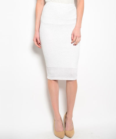 Glitter Midi Pencil Skirt in White
