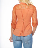 Sheer Lace Button Down Top in Light Rust