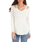 Open Shoulder Long SLeeve Light Tunic Top in Cream