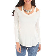 Open Shoulder Long SLeeve Light Tunic Top in Cream