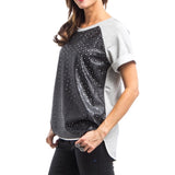 Faux Leather Dye Cut Jersey Top in Black & Gray