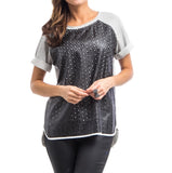 Faux Leather Dye Cut Jersey Top in Black & Gray