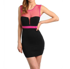Unique Mesh Bandage Dress in Fuchsia & Black