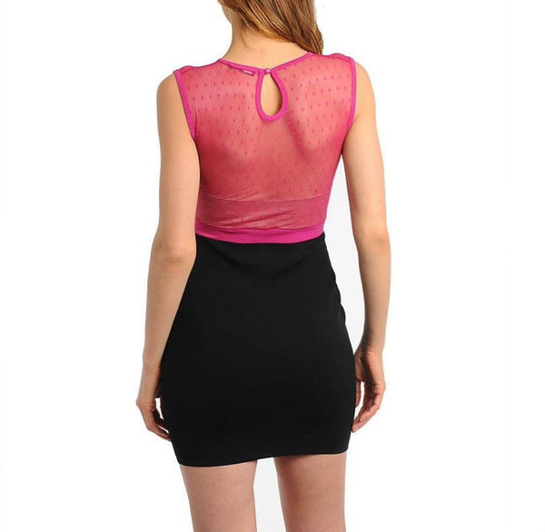 Unique Mesh Bandage Dress in Fuchsia & Black