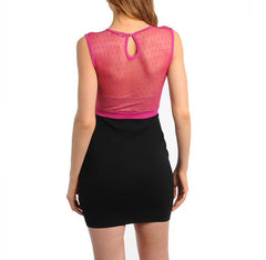 Unique Mesh Bandage Dress in Fuchsia & Black
