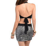 Cut-Out Animal Print Dress in Metallic Silver & Black