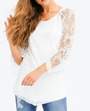 Lace Quarter Sleeve Chiffon Hem Top in Cream