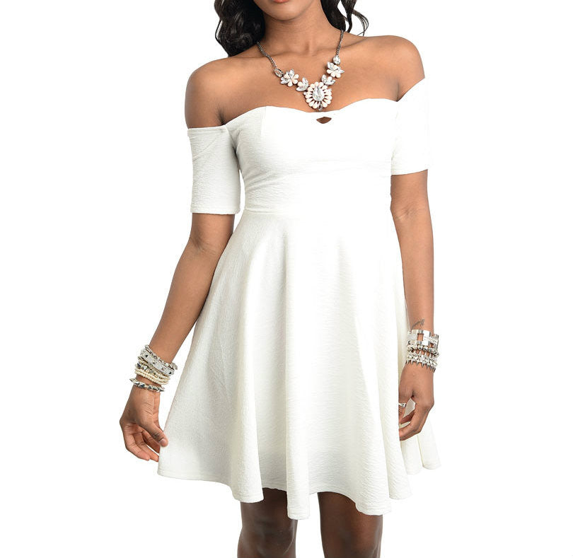Off Shoulder Skater Dress in Ivory