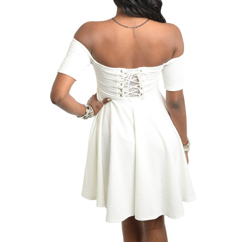 Off Shoulder Skater Dress in Ivory