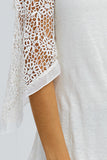 Lace Quarter Sleeve Chiffon Hem Top in Cream