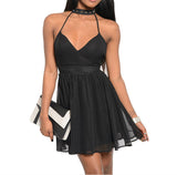 Spiked Chocker Skater Chiffon Dress in Black PETITES