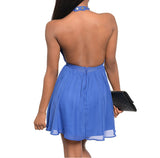 Spiked Chocker Skater Chiffon Dress in Blue PETITES