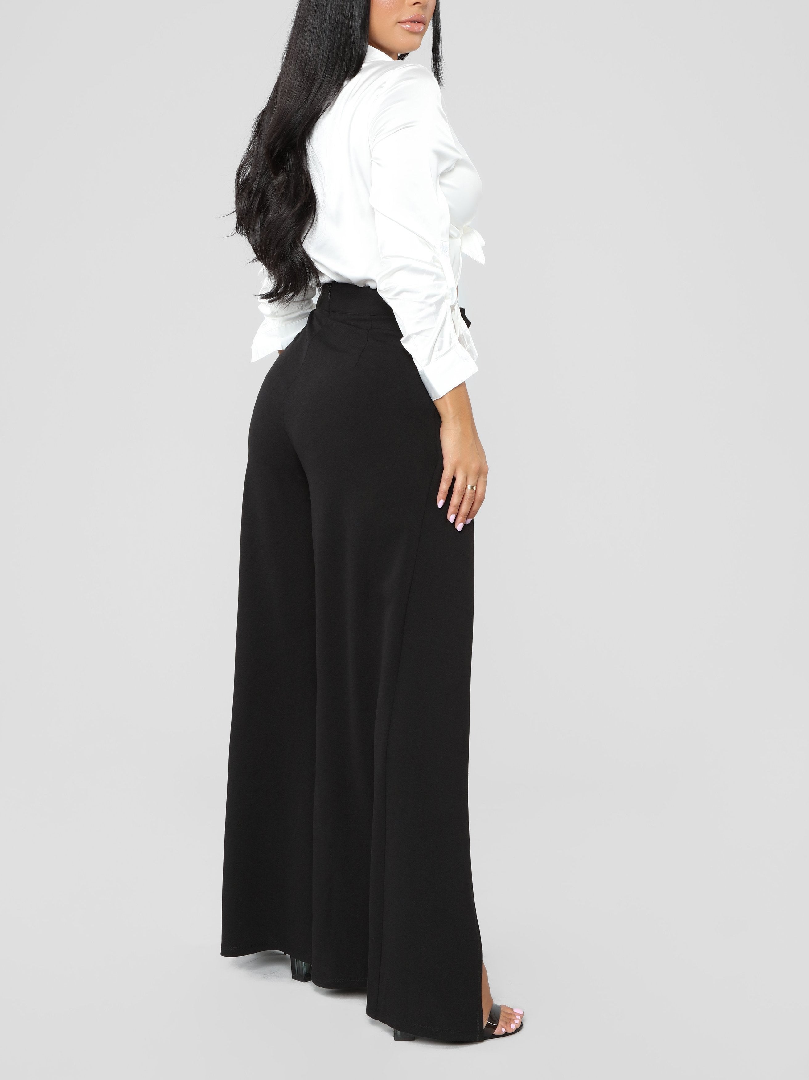 Open Slit Belted Pants in Black