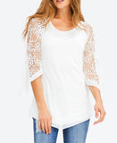 Lace Quarter Sleeve Chiffon Hem Top in Cream