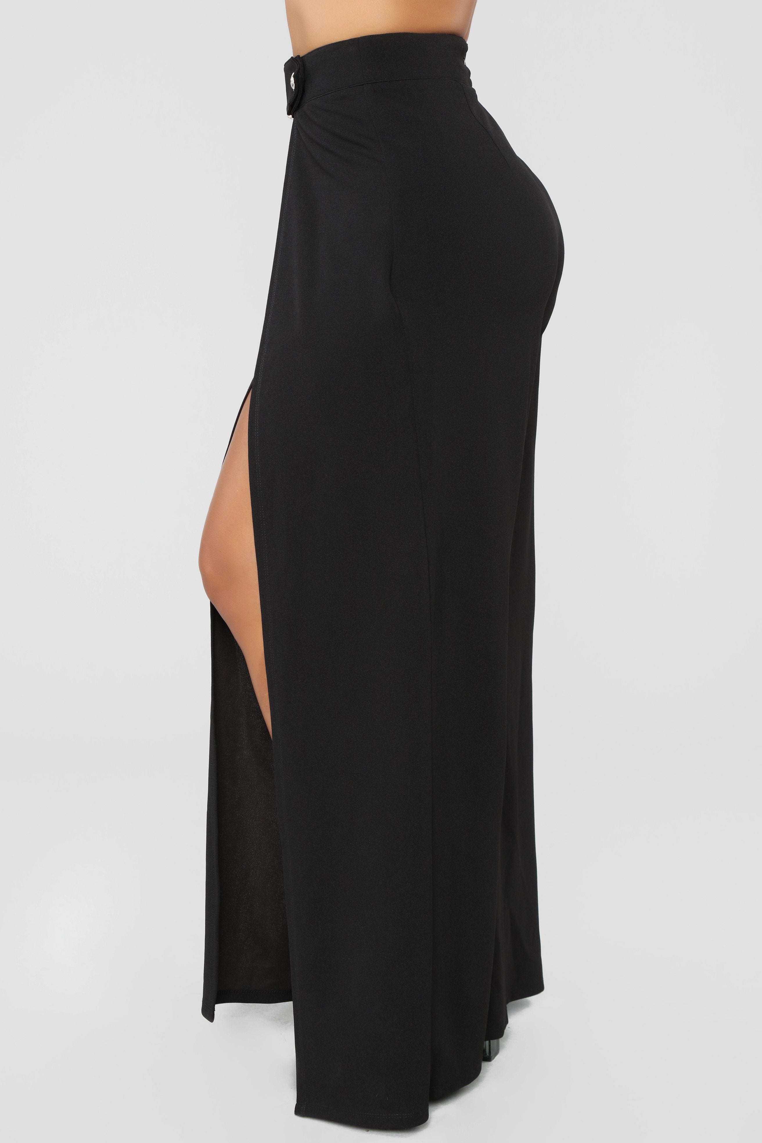 Open Slit Belted Pants in Black