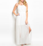 Side Slit Chiffon Maxi Dress in White