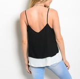 V-Neckline Double Layered Chiffon Top in Black and White