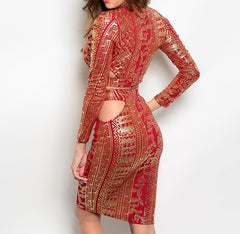 Tribal Print Two Piece Set in Red & Gold