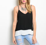 V-Neckline Double Layered Chiffon Top in Black and White