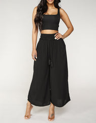High Rise Smocked Waist Pants in Black