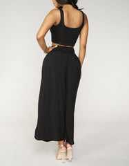 High Rise Smocked Waist Pants in Black