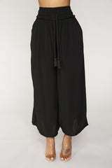 High Rise Smocked Waist Pants in Black